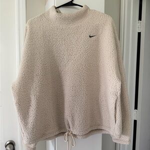 Nike Cream Sherpa Fleece Pullover with Black Swoosh
